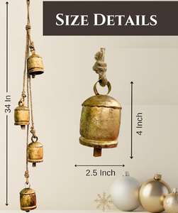 Christmas Bells Set of 4 Cluster Handmade Brass Rustic Hanging Cow Bells Vintage Festive Decorations Antique Gold Wholesale Bulk - Product Image 3