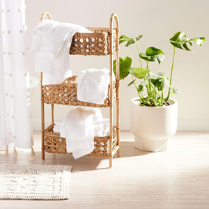 Hot Selling Handcrafted Natural Rattan 3-Tier Standing <b>Storage</b> <b>Shelf</b> Organizer <b>Basket</b> Tower Suitable for Home & Bathroom Decor - Product Image 4