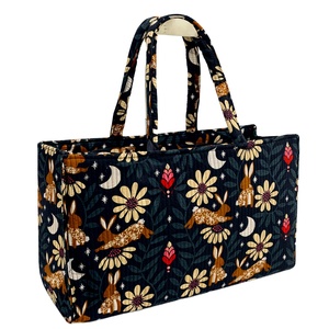 Bolso de Mano con Estampado Floral y Animal en Azul Oscuro para Mujer, Bolso Tote de Tela Resistente con Cierre, Elegante, Espacioso, Ecológico y Ligero - Product Image 1