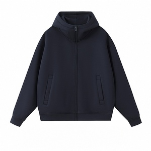 Sudadera con Capucha y Cremallera para Hombre, Talla Grande, Color Sólido, Felpa Francesa, Estilo Casual para Otoño, Corte Regular, Manga Larga, Diseño con Bolsillos - Product Image 3