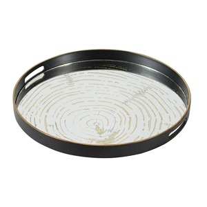 Round Mirrored Storage Tray With Black Metal Frame Gold Accents Modern Luxury Design For Table Use - Product Image 3