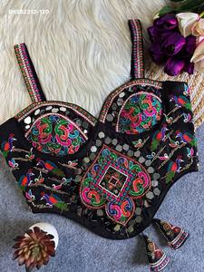 Modern Style Soft Silk with Embroidery & Hand Mirror work & Sleeveless & Fancy <b>Back</b> <b>Corset</b> Style Blouse Indian Supplier - Product Image 5
