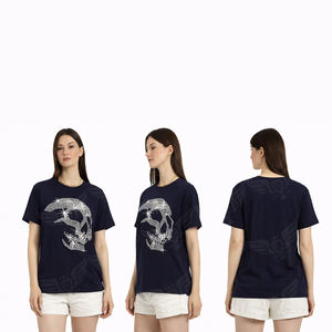 Custom Wholesale Women Rhinestone Skull Graphic T Shirt Short Sleeve O Neck Fashion Tee - Product Image 4