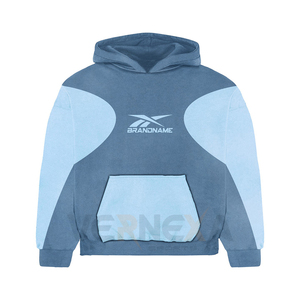 Ensemble de survêtement personnalisé léger grande taille avec panneaux, pantalon évasé délavé à l'acide, sweat à capuche streetwear avec panneaux latéraux, en coton - Product Image 4