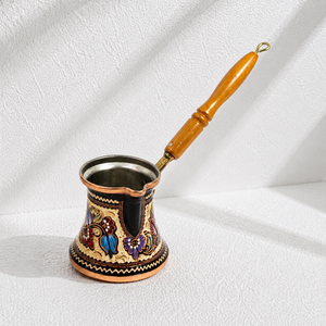 Handmade Floral Copper Turkish Coffee Pot Cezve Ibrik Wooden Handle Arabic Greek <b>Espresso</b> Coffee Maker Milk Warmer Gift Pot - Product Image 3