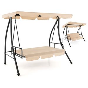 Fauteuil balançoire d'extérieur convertible 2 places avec lit plat et auvent réglable pour patios - Product Image 1