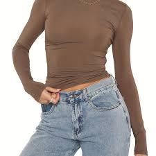 T-shirt court personnalisé à imprimé extensible pour femme, manches longues, col rond, anti-plis, en coton et élasthanne, respirant, séchage rapide, tricoté, toucher doux - Product Image 2