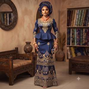 Tela George Azul Rey SRT Mediana con Bordado Intenso |   Conjunto George de Lujo para Bodas Africanas - Product Image 1