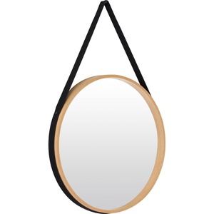Espejo de Pared Moderno con Chapa de Roble y Correa Negra para Colgar, Decoración para el Hogar, Dormitorio y Baño - Product Image 1