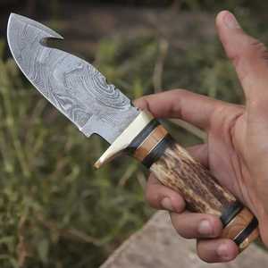 Drop Point Knife Damascus Steel Blade Wood Handle Hunting Knife 0.7mm Thickness Bevel Edge - Product Image 6