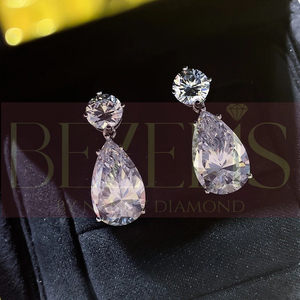 Boucles d'oreilles pendantes classiques pour femmes, serties de diamants taille brillant et taille poire, bijoux de mariage - Product Image 6