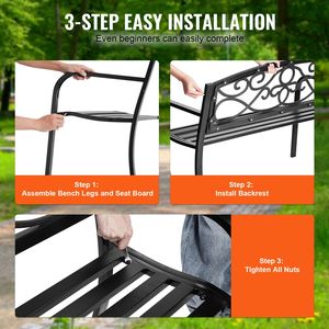 Panca da Giardino Contemporanea da 50 Pollici con Schienale, Capacità di Carico 550 Libbre, Materiale in Fibra di Vetro per Parchi e Spazi Esterni - Product Image 5