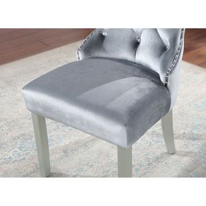 Classic Gray Flannelette Wingback Dining <b>Chair</b> 2pcs <b>Acrylic</b> Button Upholstered Side <b>Chairs</b> - Product Image 3