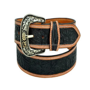 Ceinture d'outillage en cuir de vachette originale bicolore personnalisée pour hommes et femmes avec boucle en laiton gravée florale - Product Image 2