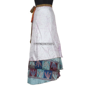 Achetez des jupes longues enveloppantes bohèmes colorées à 2 couches, réversibles, en soie magique, style sari, paréo de plage, longue jupe enveloppante. - Product Image 3