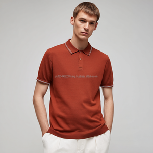 Chemise en maille légère pour homme en coton à manches courtes pour polo, tricotage contrasté, vêtements en maille pour l'été - Product Image 4