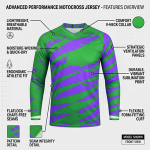 Maillot de motocross personnalisé imprimé par sublimation, t-shirt de moto tout-terrain respirant, vêtements de course de moto hors route - Product Image 2