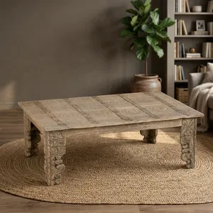 <b>Vintage</b> Wooden Floral Hand Carved Center Coffee <b>Table</b> Metal Fitted Rustic Farmhouse Furniture Living Room Bedroom Dining Decor - Product Image 5