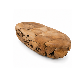 Table basse ARTERRA de luxe en mosaïque de racines de teck, faite à la main, écologique, plateau ovale lisse, base creuse, mobilier de salon de luxe pour complexe hôtelier - Product Image 3