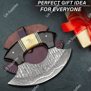 Cuchillo Ulu de Acero de Damasco Hecho a Mano de Alta Calidad, OEM/OBM, Funda de Cuero Personalizable, Herramienta de Cocina para Picar al por Mayor, Industrial - Product Image 6