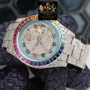 Factory Directly Sell Six Colors Luxury <b>Bling</b> Hip Hop Iced Out Alloy with Colorful Rainbow Glass Calendar <b>Ladies</b> Quartz <b>Watch</b> - Product Image 3