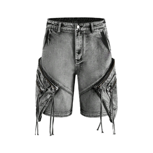 OEM High Quality Manufacturer Men Vintage Custom Logo Washed Raw Distressed Japanese Denim Shorts With Free Sample - Product Image 1