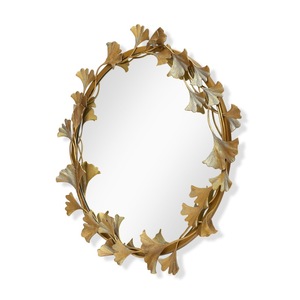 Espejo de Pared Redondo de Latón de Calidad Garantizada con Marco de Hoja de Ginkgo, Diseño Metálico Decorativo Bohemio - Product Image 3