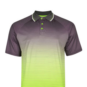 Ensemble polo et short dégradé pour homme, motif rayé gris et vert lime, tenue décontractée d'été en deux pièces - Product Image 2