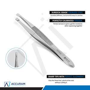Pinzas Profesionales para Cejas de Acero Inoxidable Accuram, Punta Inclinada, Depilación de Precisión, Herramienta de Belleza y Maquillaje Personal, 11 cm - Product Image 1