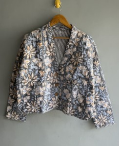 Veste matelassée florale pour femme, en coton, col en V, manches longues, manteau de printemps, taille XL - Product Image 1