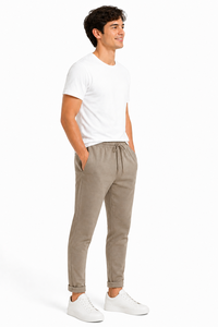 Ensemble t-shirt et pantalon de jogging en coton premium pour homme, tenue décontractée assortie, t-shirt uni à col rond avec cordon de serrage à la taille élastique - Product Image 2