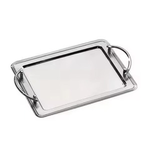 Plateau de service en acier inoxydable poli miroir, de qualité supérieure, rond, profond, à rebord surélevé et biseauté, pour le service de boissons au bar - Product Image 2