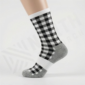 Crew <b>Socks</b> Plaid Pattern Black White Checkered Design Breathable Knitted Adult Casual Daily Wear - Product Image 3