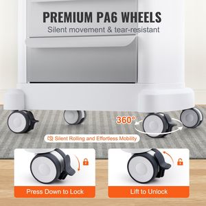 Carrello da Laboratorio a 4 Ripiani con 3 Cassetti e 1 Vassoio Superiore, Carrello Mobile con Ruote in Materiale ABS, 4 Ruote Silenziose, Carrello Ospedaliero - Product Image 4