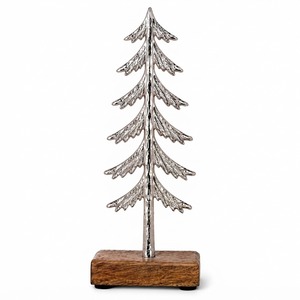 Objeto Decorativo de Metal Plateado para Árbol de Navidad sobre Base de Madera, Decoración Moderna para el Hogar, Adorno para Mesa, Exhibición Navideña - Product Image 1