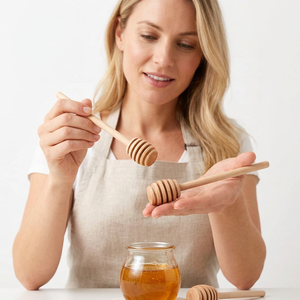 Cuillère à miel en bois artisanale, écologique, moderne et luxueuse, avec long manche, pour servir du miel, du thé, du café et des produits du petit-déjeuner - Product Image 1
