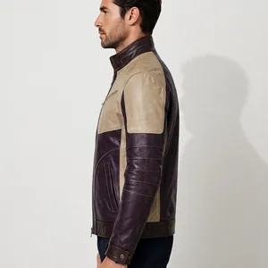 Veste sportive imperméable en PU bicolore personnalisée pour homme, style moto, à capuche, fermeture éclair, coupe ajustée, pour l'hiver - Product Image 5