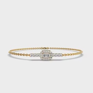 Bracelet Artisanal de Luxe en Or Jaune 18 carats avec Chaîne et Moissanite, Bracelet Jonc Diamanté, Idéal pour un Cadeau - Product Image 3