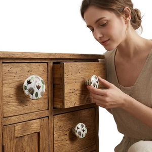 Industrial Ceramic Cabinet Knob Floral Design <b>Gold</b> Trim Kitchen Dining Living Room <b>Drawer</b> Handle Eco-Friendly Easy Installation - Product Image 2