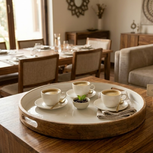 Bandeja de Servir de Madera de Mango Esmaltada de Primera Calidad |   Plato Decorativo Redondo de Madera con Asas para Mesa de Comedor, Hogar, Restaurante y Cocina - Product Image 4