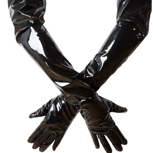 Black PU Opera-Length <b>Gloves</b> Plain Style Unlined for Party Winter Wear PUNK STYLE - Product Image 5