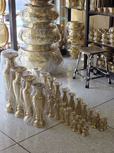 14" Genuine Brass Vase Old Style strong and durable gold shiny finish. Ideal for <b>home</b>, <b>temple</b>, Buddhist use, and decoration. - Product Image 5