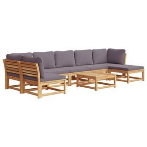 Ensemble de salon de jardin en bois d'acacia massif avec coussins, mobilier de jardin pour 8 personnes, sièges d'extérieur, design contemporain - Product Image 2