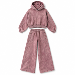 Survêtement délavé à l'acide pour femme, style urbain, pour le sport et le jogging, décontracté, 2 en 1, avec dentelle, couleur unie, hiver, vente en gros - Product Image 1