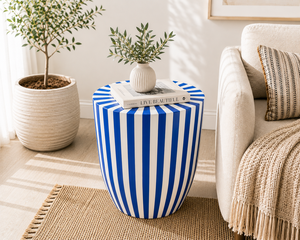 Mesa Auxiliar Redonda de Resina con Incrustaciones de Hueso, Diseño a Rayas, Lujosa Mesita de Noche Contemporánea - Product Image 6