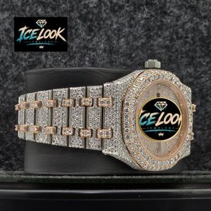 นาฬิกาข้อมือผู้ชาย ICE LOOK หรูหรา ตัวเรือนสแตนเลส ประดับเพชรโมอิสซาไนต์ หน้าปัด 40 มม. ระบบควอตซ์ อะนาล็อก กระจกแซฟไฟร์ เรืองแสง ปุ่มกดแสดงวันที่แบบซ่อน - Product Image 2