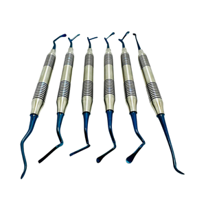 Kit de 6 Instrumentos Dentales Profesionales Manuales para Composite y Cureta, Herramientas Restauradoras de Acero Inoxidable con Recubrimiento de Titanio Azul - Product Image 3