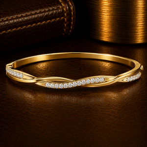 Twisted Round Cut Lab Grown Diamond Bangle <b>Bracelet</b> 10K 14K Solid Gold DEF VVS Bridal Wedding <b>Bracelet</b> Fine Jewelry for Women - Product Image 1