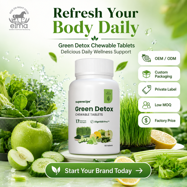 Elma Food Green Detox Chewable Tablets Digestive Enzymes Natural Detox Support Halal GMP HACCP Certified 60-count OEM ODM