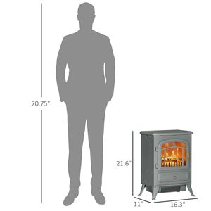 Caminetto Elettrico Indipendente da 16 Pollici, 750W/1500W di Potenza Riscaldante, Effetto Fiamma 3D LED, Stufa Elettrica da Interno, Grigio, per Uso Domestico - Product Image 3